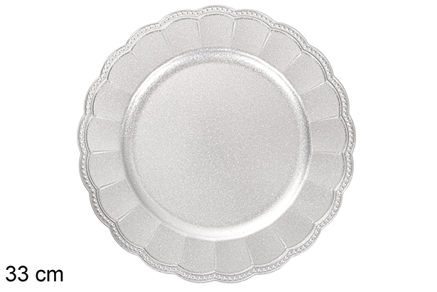 [116928] Sous assiette décorative pois argentés brillants 33 cm