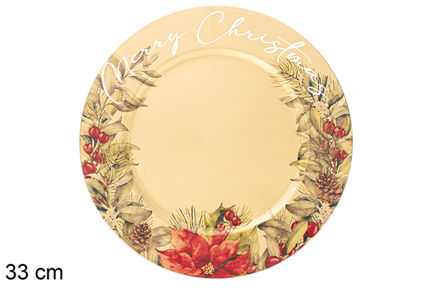 Sous assiette décorée fleur de Pâques paillettes dorées 33 cm