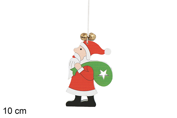 [116964] Pendentif en bois Père Noël avec sac 10 cm