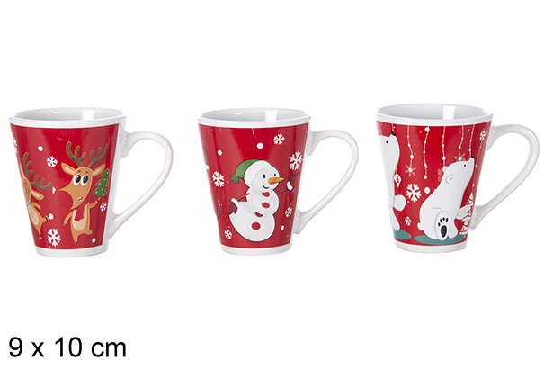 Taza cerámica Navidad roja surtido 10x9 cm