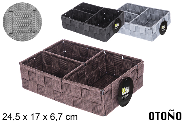 Cesto in nylon con 3 divisori colori assortiti 24,5x17x6,7 cm