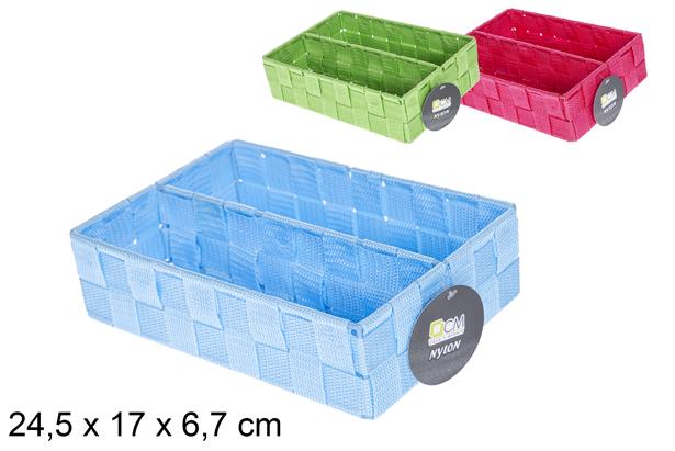 Cesto de nylon com 2 divisórias em cores sortidas 24,5x17 cm