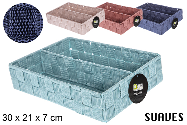 Cesto de nylon com 2 divisórias em cores fúcsia 30x21 cm