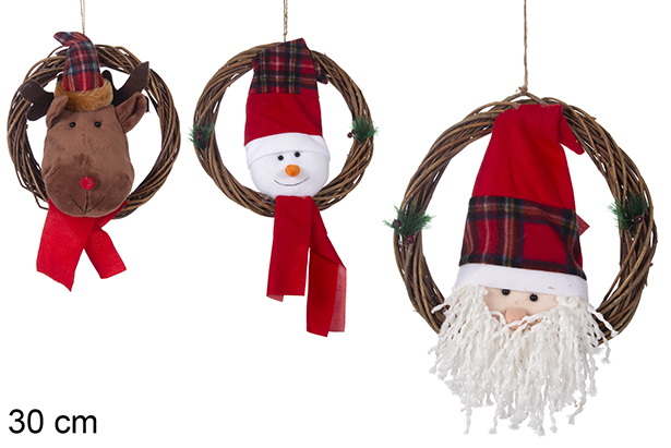 Corona madera Navidad con muñeco 30 cm