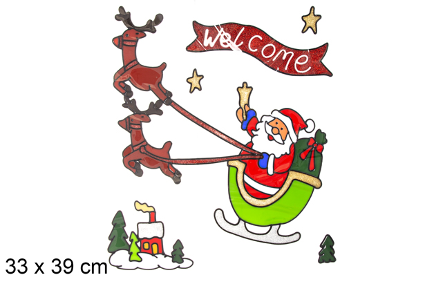 Adhesivo gel Papa Noel decorar ventana 3 modelos surtidos 33x39 cm