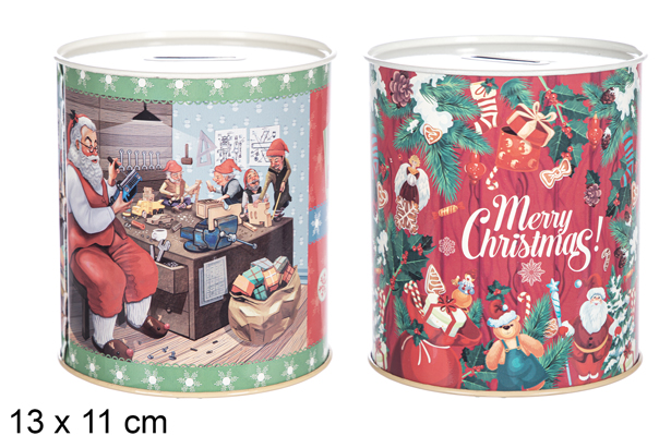 Tirelire de Noël en métal assortie 13x11 cm