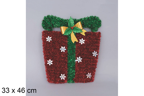 [117199] Paquete regalo Navidad espumillón rojo decorado acebo 33x46 cm