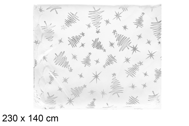 Toalha de mesa decorada com árvore de Natal prata 230x140 cm