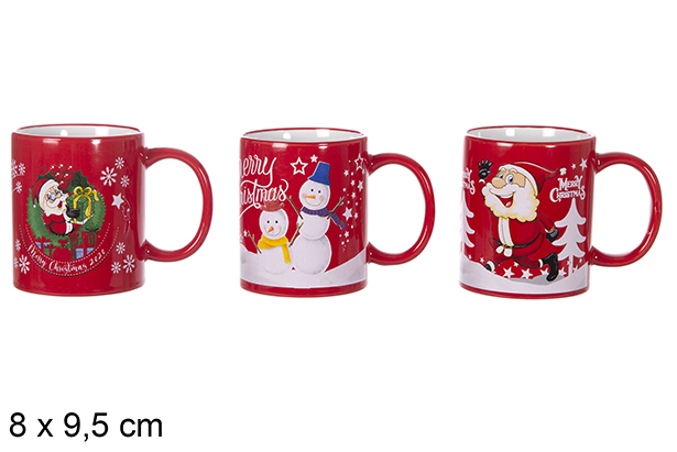 Red ceramic mug Christmas design 9,5x8 cm
