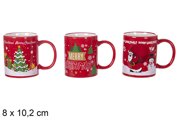 Red ceramic mug Christmas design 10,5x8 cm