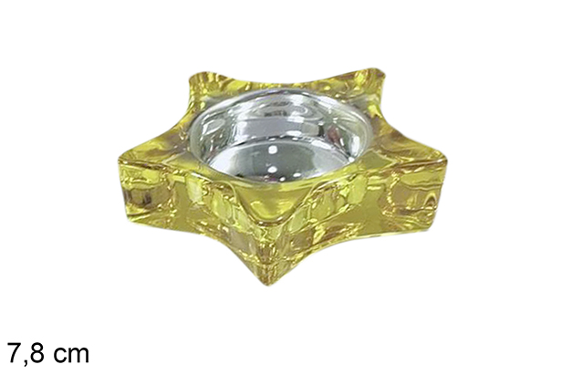 Portavela cristal estrella Navidad oro 7,8 cm