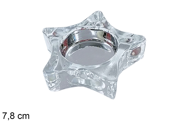 Bougeoir en verre étoile de Noël argent 7,8 cm