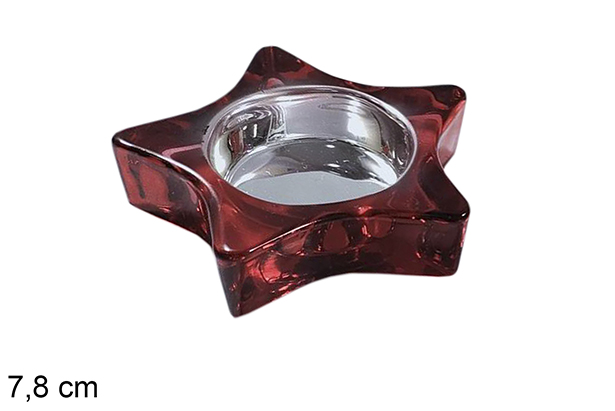Portavela cristal estrella Navidad roja 7,8 cm