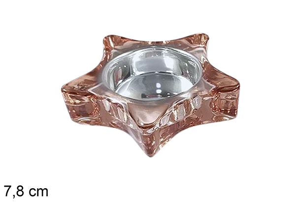 Portacandele in vetro stella di Natale oro rosa 7,8 cm
