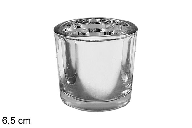 Round glass Christmas candle holder silver 6,5 cm