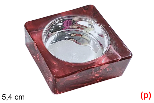 Red Christmas square glass candle holder 5,4 cm