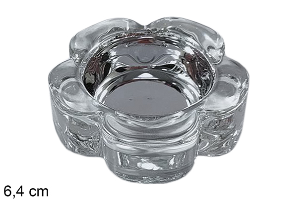 Portavela cristal flor Navidad plata 6,4 cm