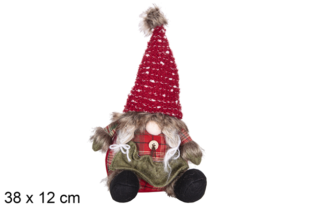 Peluche gnome gris/rouge 38x12 cm