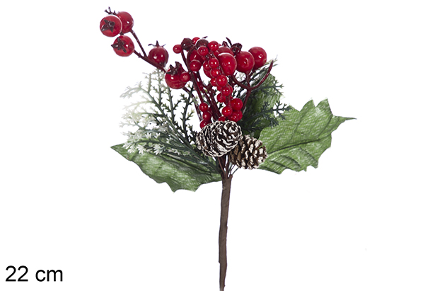 Ramo di Natale con pigne e bacche 22 cm