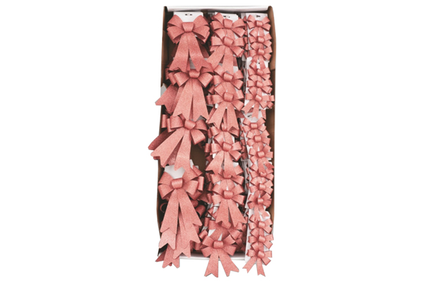 Présentoir avec nœuds de Noël à paillettes roses