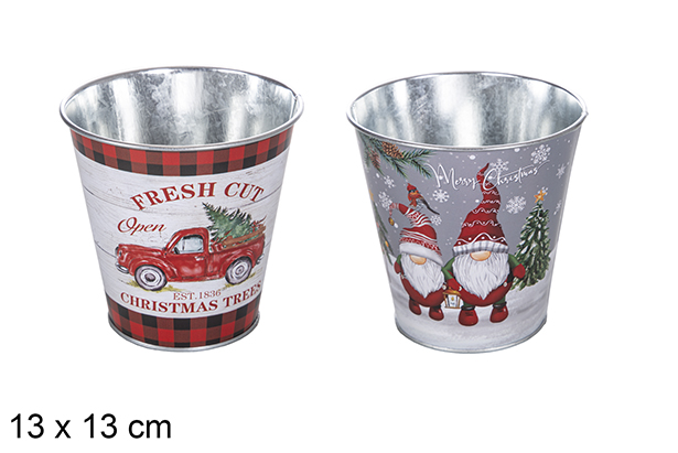Cubo metal decorado Navidad surtido 13 cm