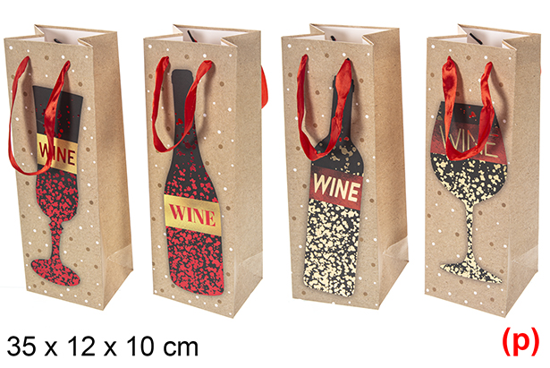 Bolsa botella vino marrón decorada surtida 35x12 cm