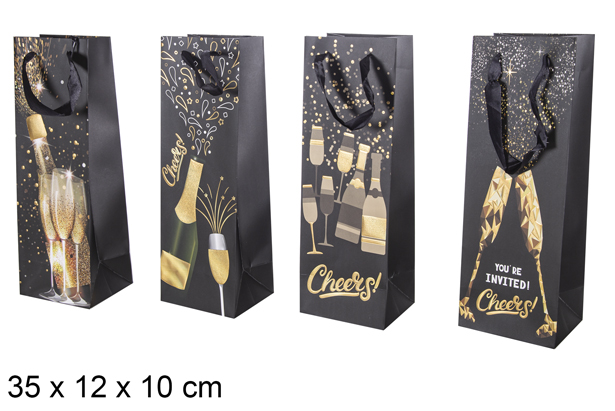 Assorted decorated black wine bottle bag 35x12 cm