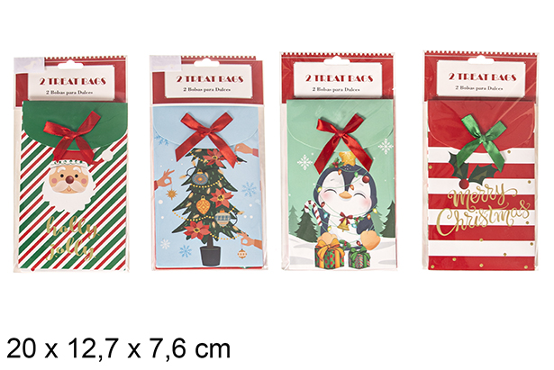 Pack 2 sacs cadeaux de Noël assortis 20x12,7 cm