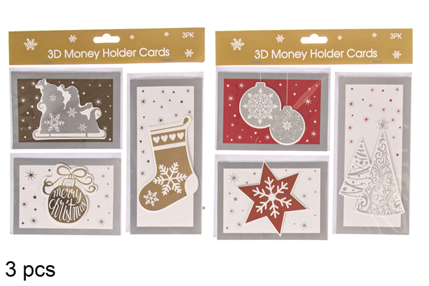 [117406] Pack 3 assorted Christmas decorated postcards