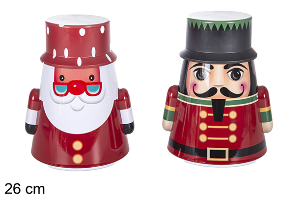 Caja metal tapa sombrero decorada Papa Noel/muñeco nieve surtido 26 cm  