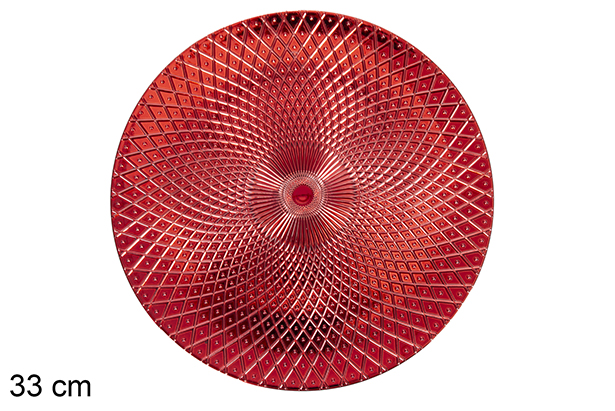 Red round plate decorated with rhombuses 33 cm
