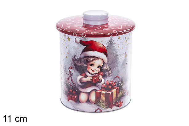 Caja metal redonda decorada Navidad surtida 11 cm 