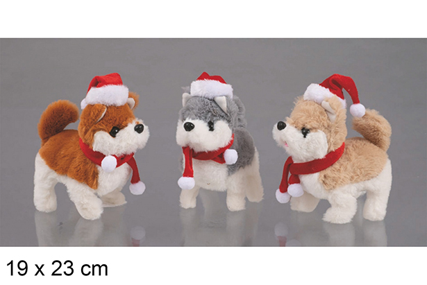 [117505] Peluche perro con gorro ladra y camina colores surtidos