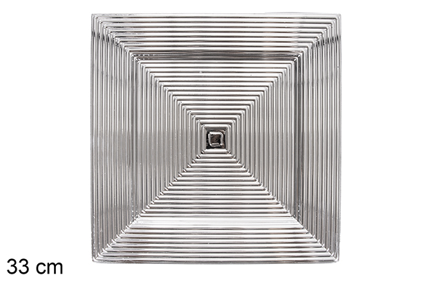 Plato cuadrado plata rayas relieve 33 cm