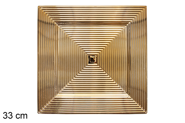 Plato cuadrado oro rayas relieve 33 cm