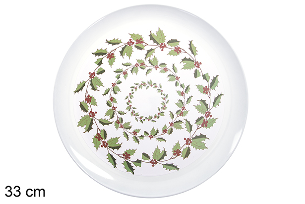 Plato redondo marrón decorado Navidad 33 cm