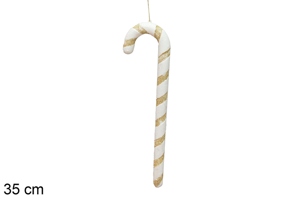 Canne de Noël blanc/or 35 cm