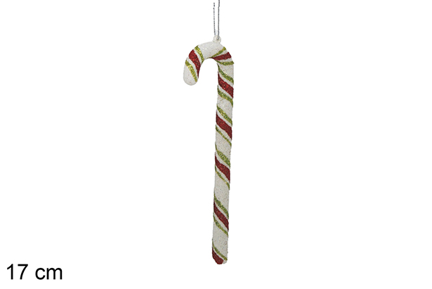 Bastone natalizio bianco con strisce verdi/rosse 17 cm