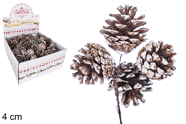Branche 4 pommes de pin enneigées Noël 4 cm