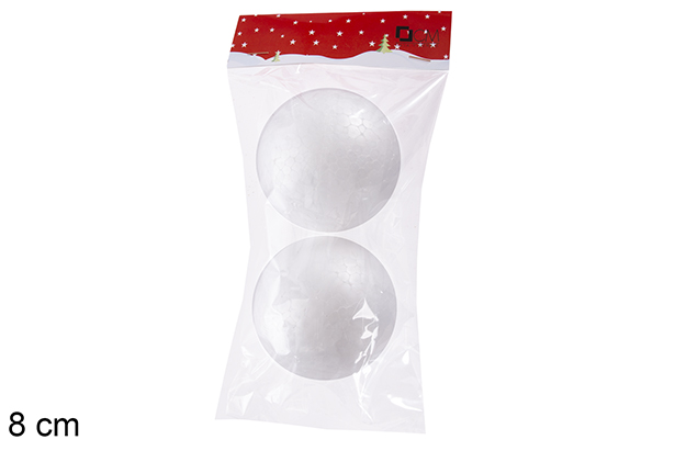 Pack 2 bolas de poliestireno decoración Navidad 8 cm