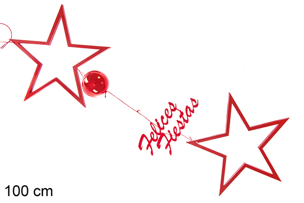 Colgante rojo con estrellas/bolas 100 cm 