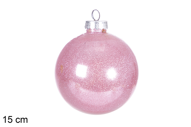 [117779] Palla di Natale in PVC rosa glitterato 15 cm