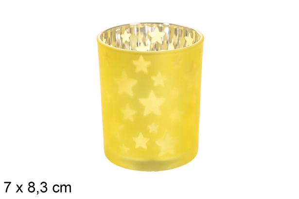 Portacandela in vetro oro/argento opaco decorato con stelle 7x8,3 cm