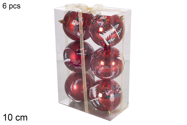 [117841] Pack 6 boules PVC rouges décoration scène de Noël 10 cm