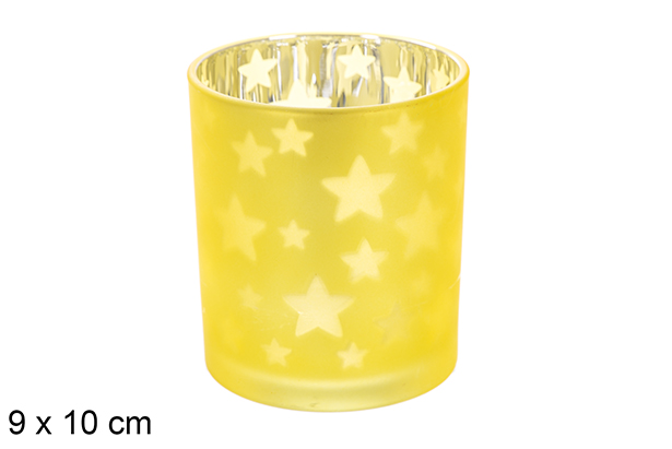 Matte gold/silver glass candle holder decorated with stars 9x1 cm