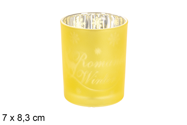 [117864] Bougeoir en verre mat or/argent décoré flocon de neige 7x8,3 cm