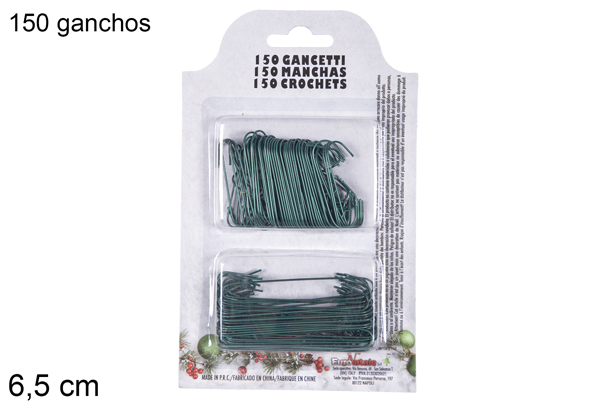 Pack 150 ganchos metálicos verde 6,5 cm 