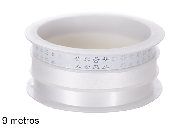 [118064] Nastro natalizio bianco/lucido decorato assortito 9 mt