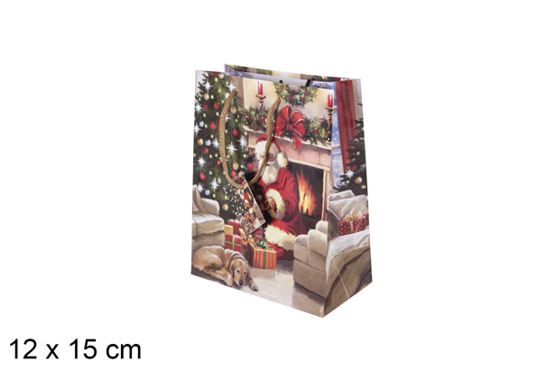 [118082] Sacola de presente vermelha decorada com árvores 12x15 cm