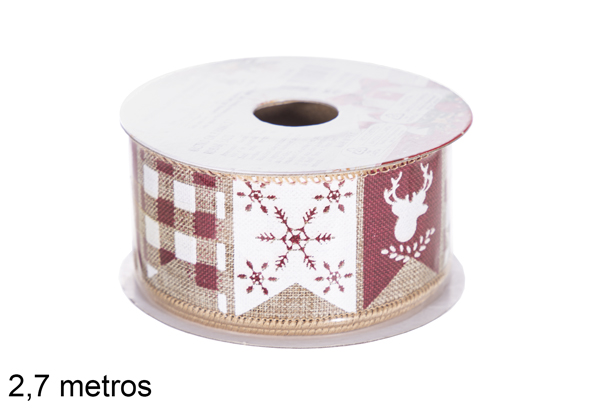 Rolo de fita de Natal Borgonha 2,7 m